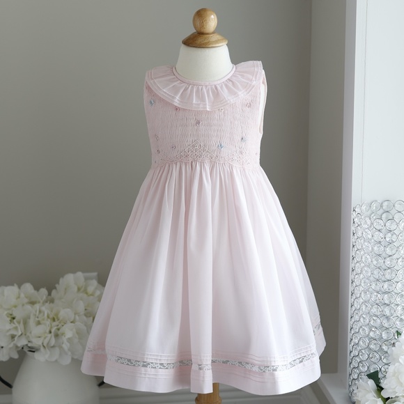 Girls Pink Smocked Dress Luli & Me size 4 Embroidery Spring Portrait NWT - Picture 1 of 6
